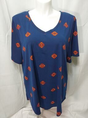 LuLaRoe Iris 3XL Blue/Orange V-Neck Short-Sleeve T-Shirt/Blouse #L257